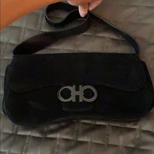 FERRAGAMO black suede evening bag